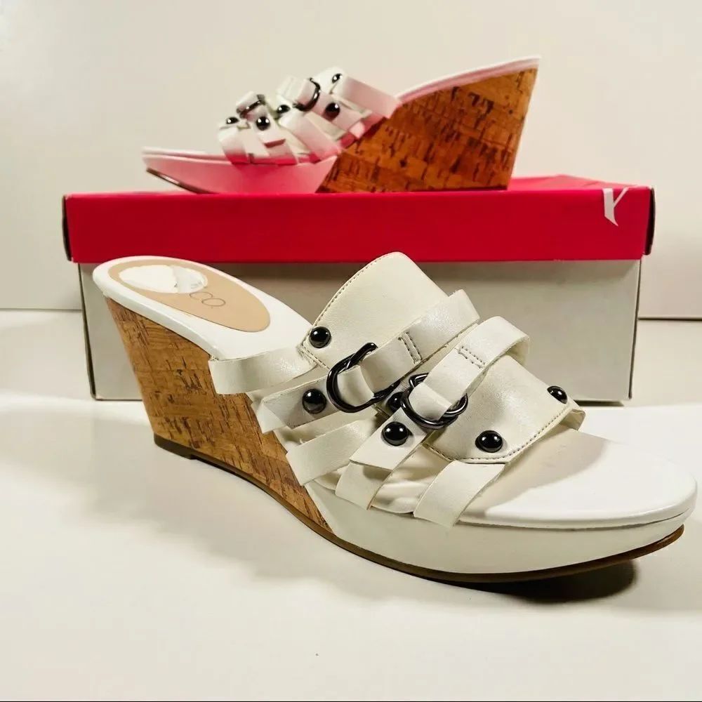 New Nine & co White / Silver Cork Wedge Sandals